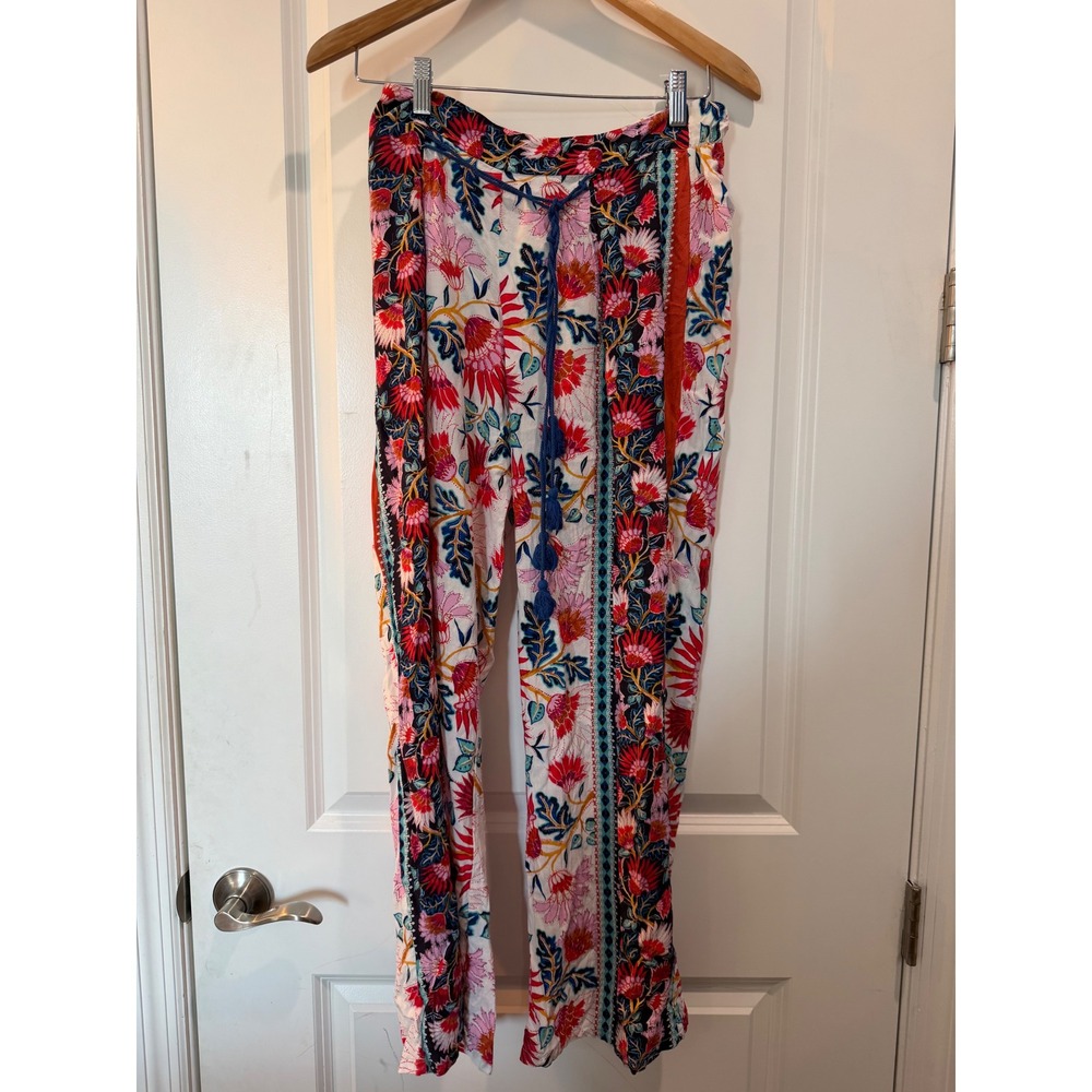Gypsies & Moondust Floral Wide Leg Boho Pants Tassel Drawstring Size M